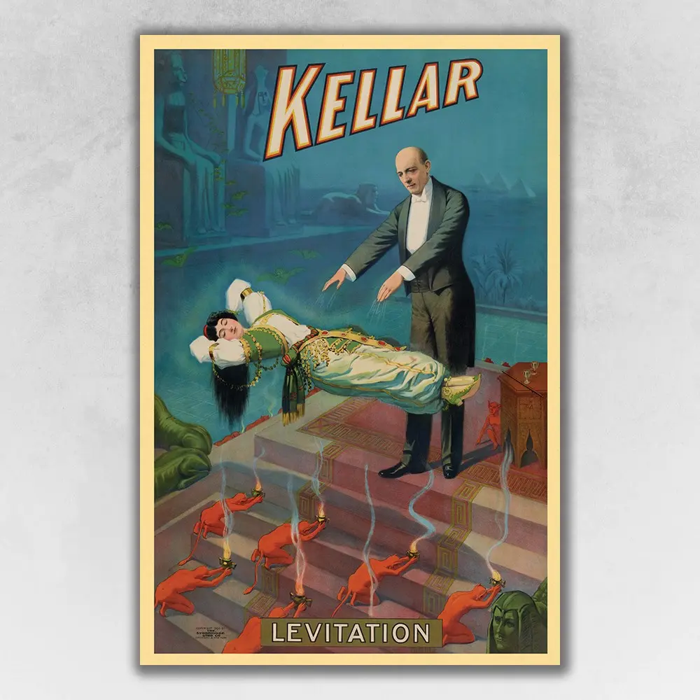 360 Stand Kellar Levitation Magic Theme Vintage Poster Print, 20x30 in. Colorful Print Western Wall Art, Art Wall Decoration for Home Room Decor