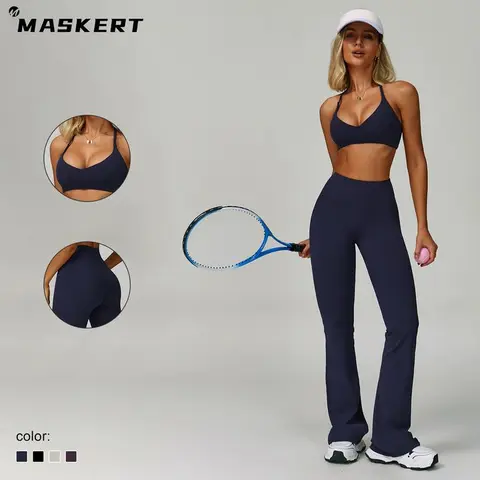 MASKERT Women's 2-Piece Sports Set, Quick Dry Tank Top & Running Leggings, Soft Comfortable Everyday Active Workout Wear for Summer Fitness Training