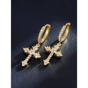 1 Pair Fashion Cubic Zirconia Cross Drop Earrings For Women For Wedding Engagement Anniversary Party Jewelry Valentine's Day Gift,Mom,Mother,Mother's Day,Gift