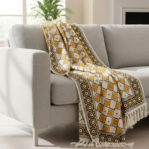 Abstract Cotton Throws Blanket for Couch Bed & Sofa, 50x70 Inches Throws for Living Room Bedroom & Home Decor Gifts