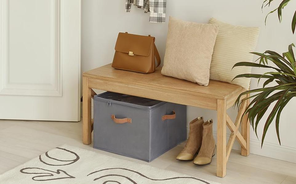 Shoe Organizer for Closet, Shoe Storage Bin, Fits 16 Pairs, Fabric Container with Handles and Clear Cover, Adjustable Dividers, Customizable, Dove Gray