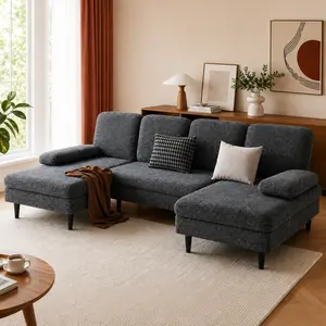 U-Shaped Sectional Sofa Couch Set, 4-Seat Chenille Living Room Furniture with Double Chaise Lounges, Plush Upholstered Modular Conversation Sofa for Apartment, Lounge, Home Theater & Cozy Seating