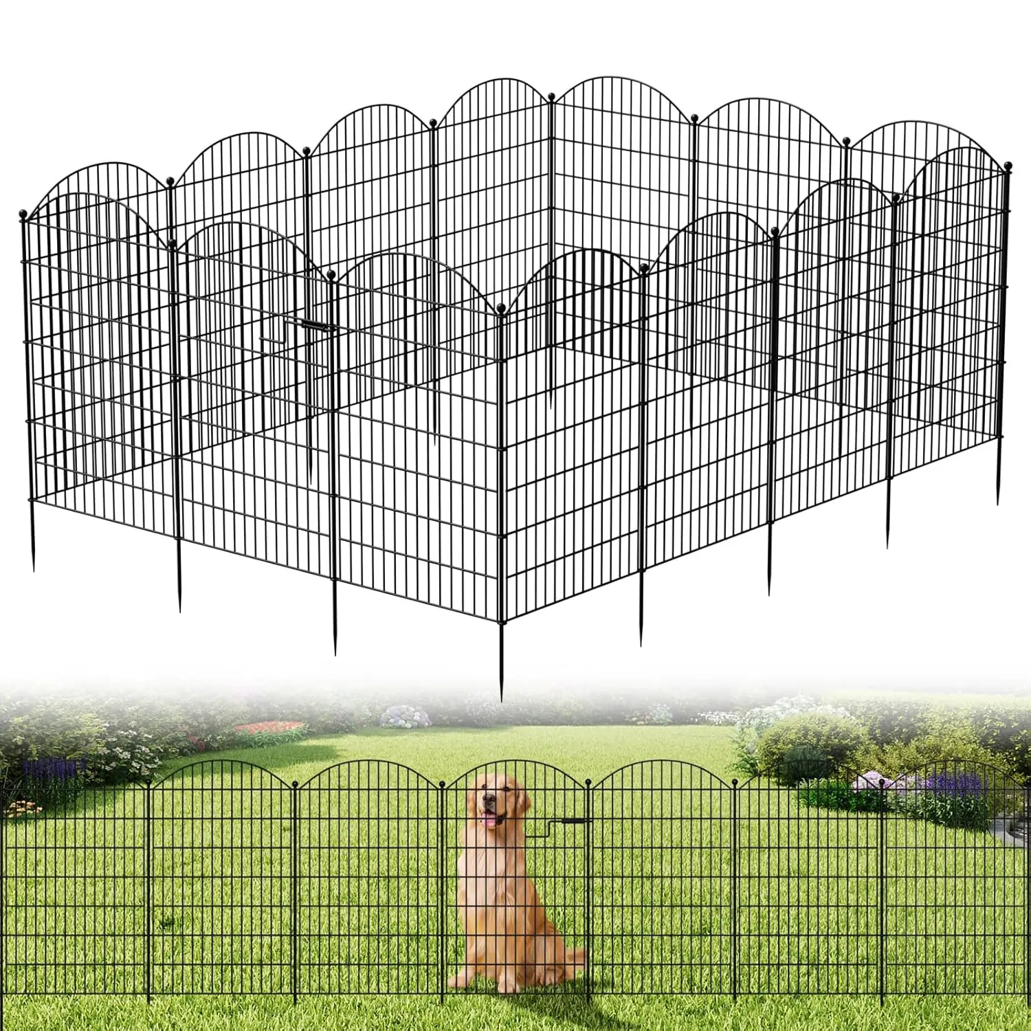ABORON 13 Panels Garden Fence with Gate, 40in H Metal Dog & Animal Barrier, No Dig Rustproof Decorative Border Fence Panels for Yard, Garden & Patio