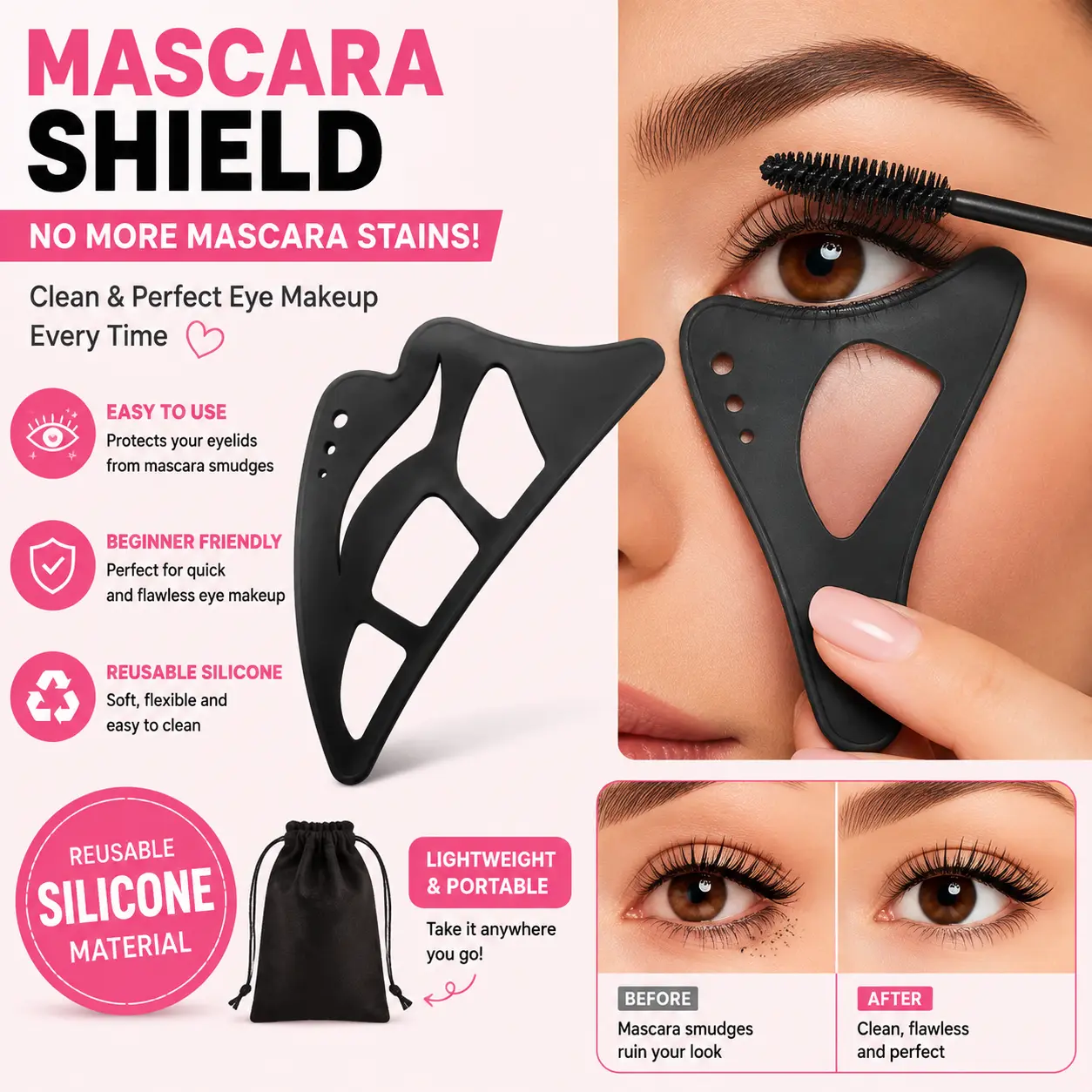 Mascara Shield Silicone Makeup Tool, Eyeliner Guide and Lash Guard for Easy Eye Makeup Application, Reusable Beauty Accessory