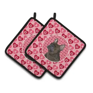 Carolines Treasures  French Bulldog Hearts Love & Valentines Day Portrait Pair of Pot Holders, 7.5 x 3 x 7.5 in., Thick, Fabric, Colorful