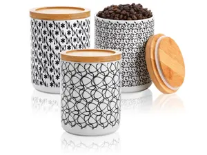 3 Pack Kitchen Canisters Ceramic Food Storage Jar 24 Fl Oz Round Canister Sets with Airtight Lid for Ground Coffee, Sugar, Tea, Spices