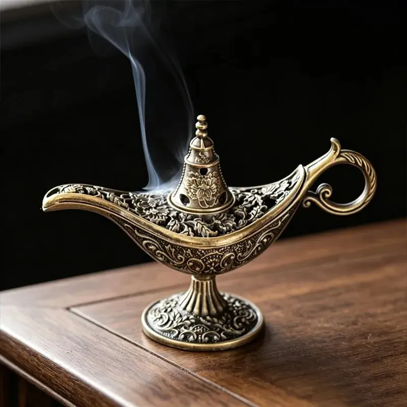 Durable antique-style incense burner, comes with 42 floral-scented incense sticks, metal incense burner with air purification function, aromatherapy gift, used for meditation and purification, home and desktop decorative incense burner
