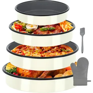 Enamel Round Roasting Pan Set Baking Dish 4-Pack 9/10/12/14 Inch High Temperature Resistance Bakeware for Pizza Chicken, Oven Dishwasher Safe Birthday Mother Day  for Wife & Mom Cake Pan