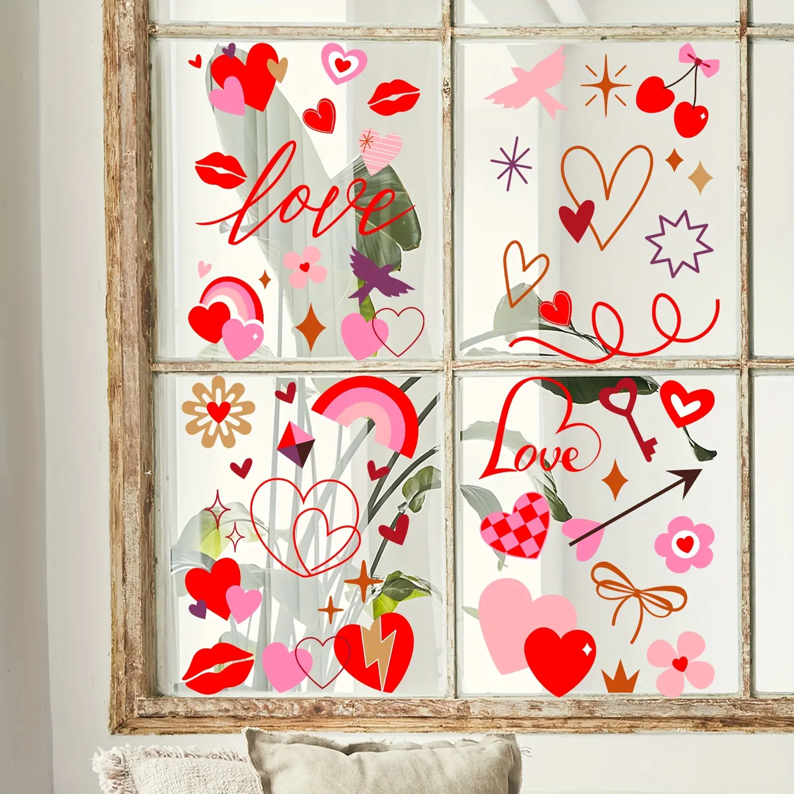 A set of 4 (30cm*40cm*4pcs) love heart-shaped Valentine's Day window stickers, double-sided visible, decorative window decals, suitable for home windows, glass doors, static stickers HA16502