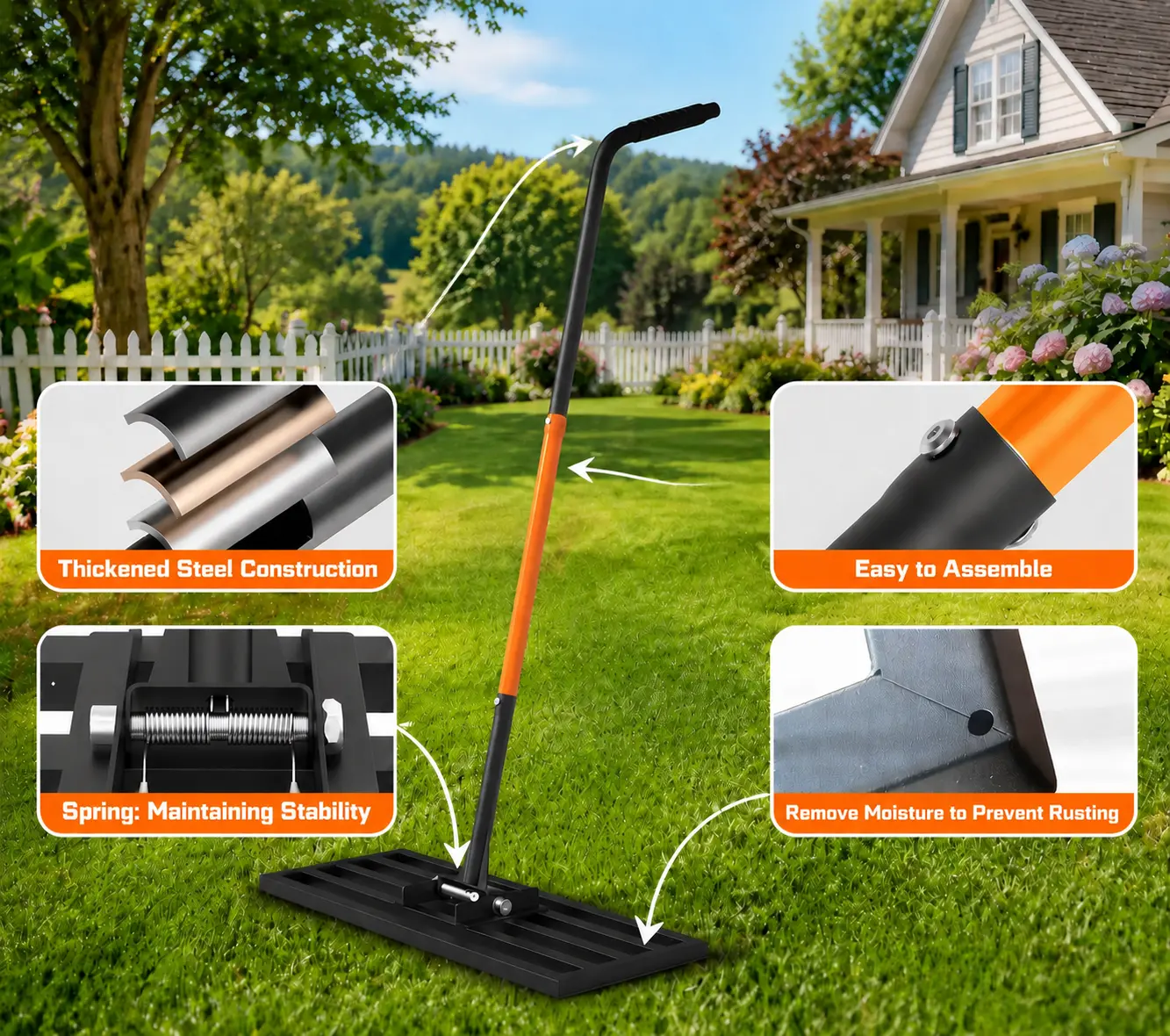 【Summer Vibes】Heavy Duty Lawn Leveling Rake Tool, 30in x 10in Stainless Steel Leveler with 78-inch Extended Detachable Handle, Durable Gardening & Landscaping Tool for Garden Soil, Grass Repair Home Improvement
