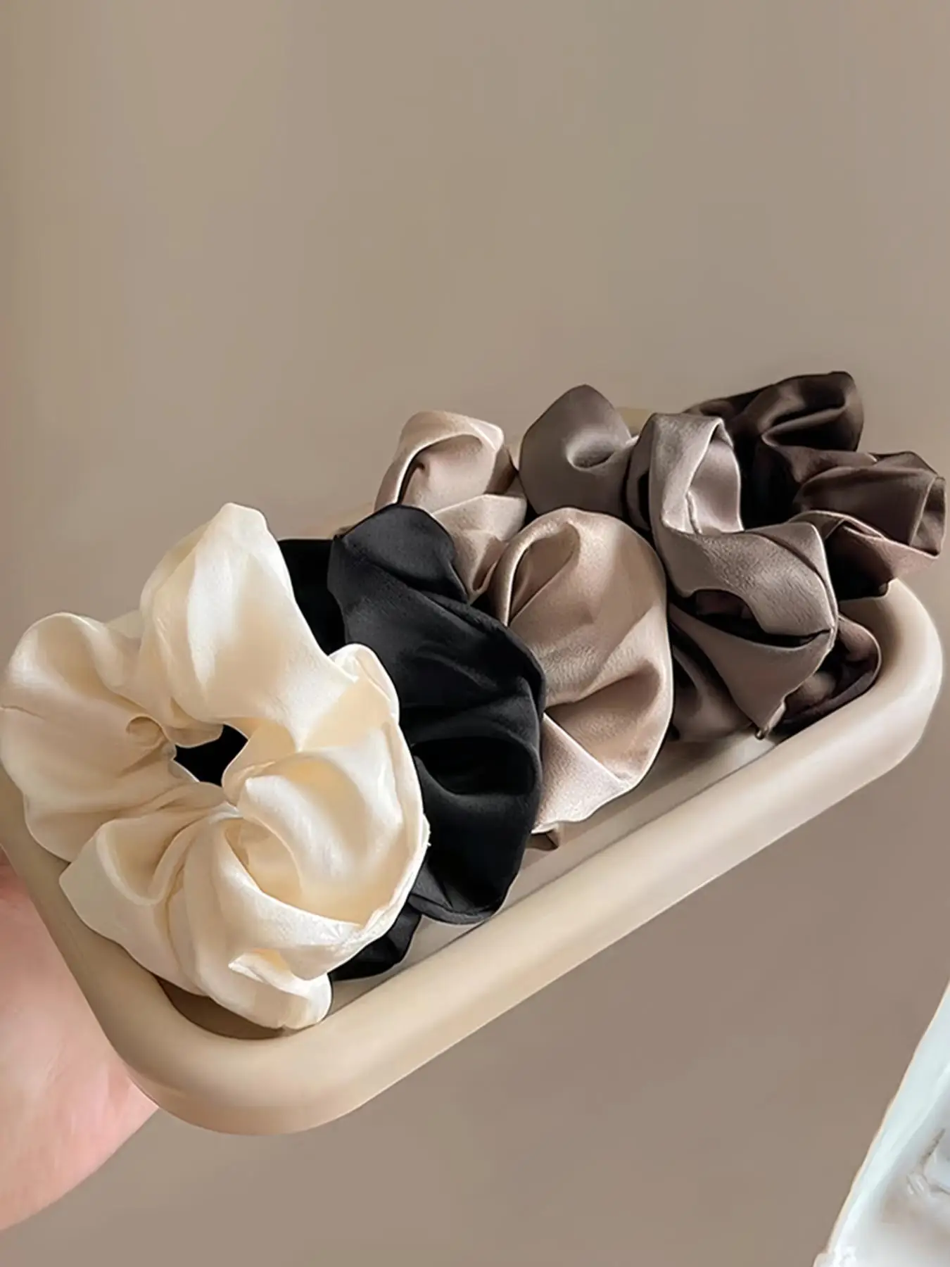 Women's Summer 2024 Elegant Solid Color Hair Tie, 5 Counts Casual Plain Scrunchie for Daily Hair Decoration, Ponytail Holder for Girl