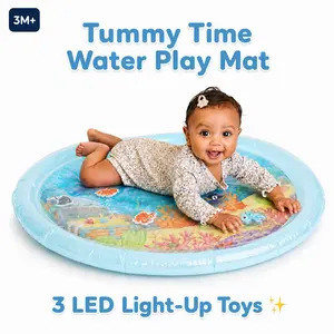 SplashEZ 30" Light-Up Tummy Time Water Mat Sensory Playset for Babies, Baby Items with 3 LED Glow-Up Fish, 3 Floating Toys, BPA-Free, CPSC Certified, Easy to Clean Play Mat Ocean