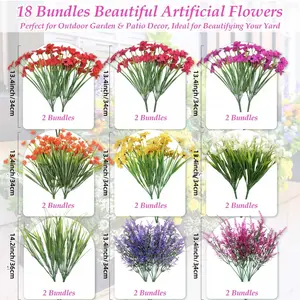18pcs Realistic Spring Artificial Flowers, Plastic, UV Resistant, No Maintenance, Ideal for Outdoor Garden, Indoor Table, Wedding Decorations