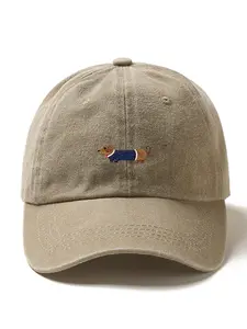 Cute Cartoon Sausage Dog Embroidered Baseball Cap, High-Quality Wide Brim, Casual Fitted Hat for All Seasons, Unisex Fashion Accessory