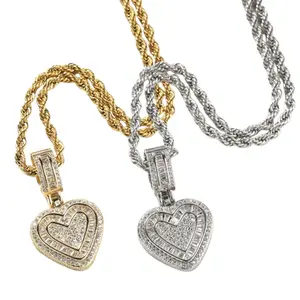 Heart Necklace for Women and Men Cubic Zircon Charm Choker Necklace Plated with Zircons Inlaid Pendants for Couple Valentine's Day Gifts