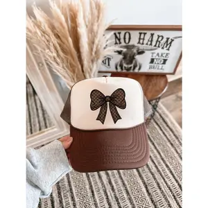Brown Checkered Bow Brown & Tan Trucker Hat