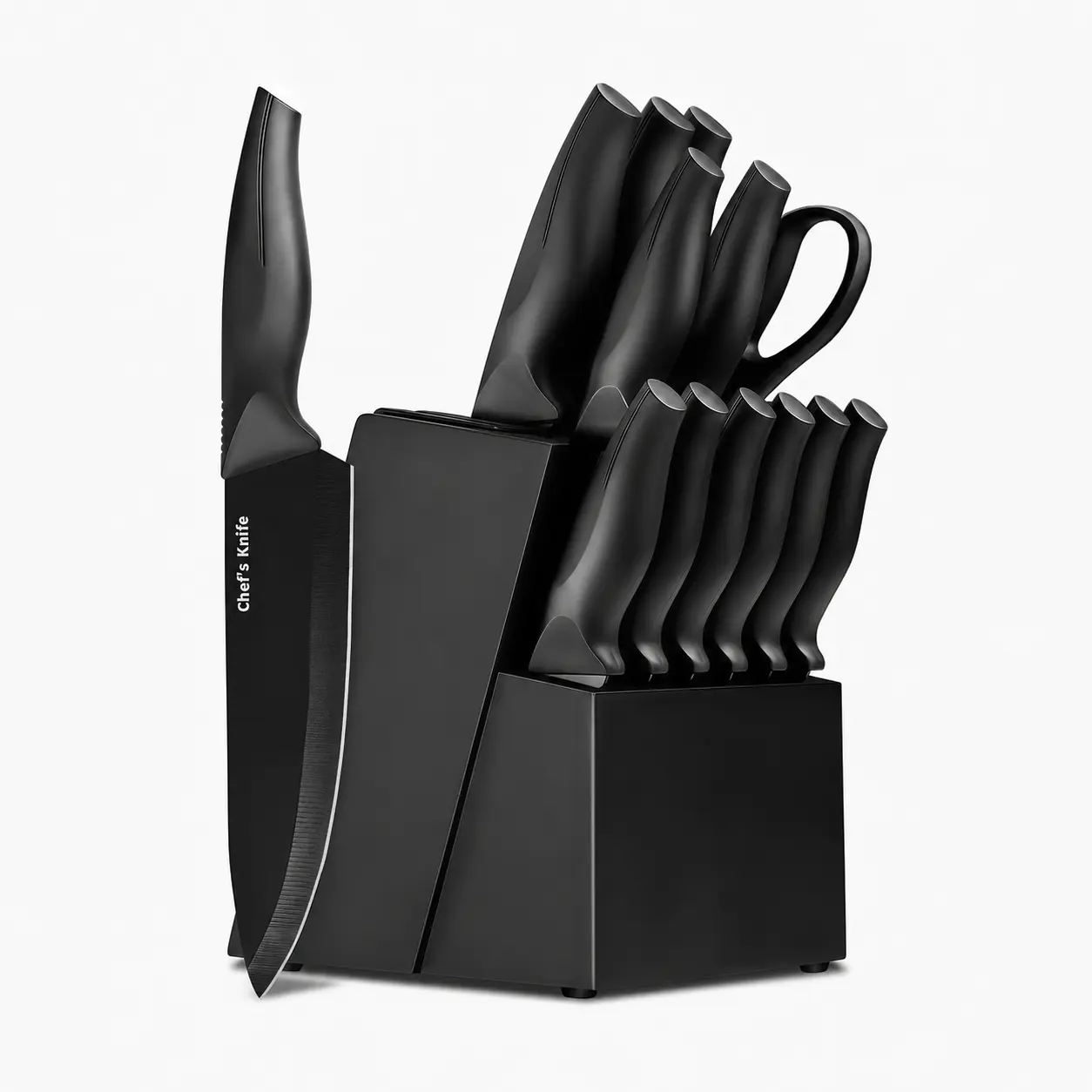 Complete Kitchen Knife Set with Self-Sharpening Block, Stainless Steel Cutting and Slicing Knives, Built-In Sharpener, ABS Ergonomic Non-Slip Handles, Countertop Storage