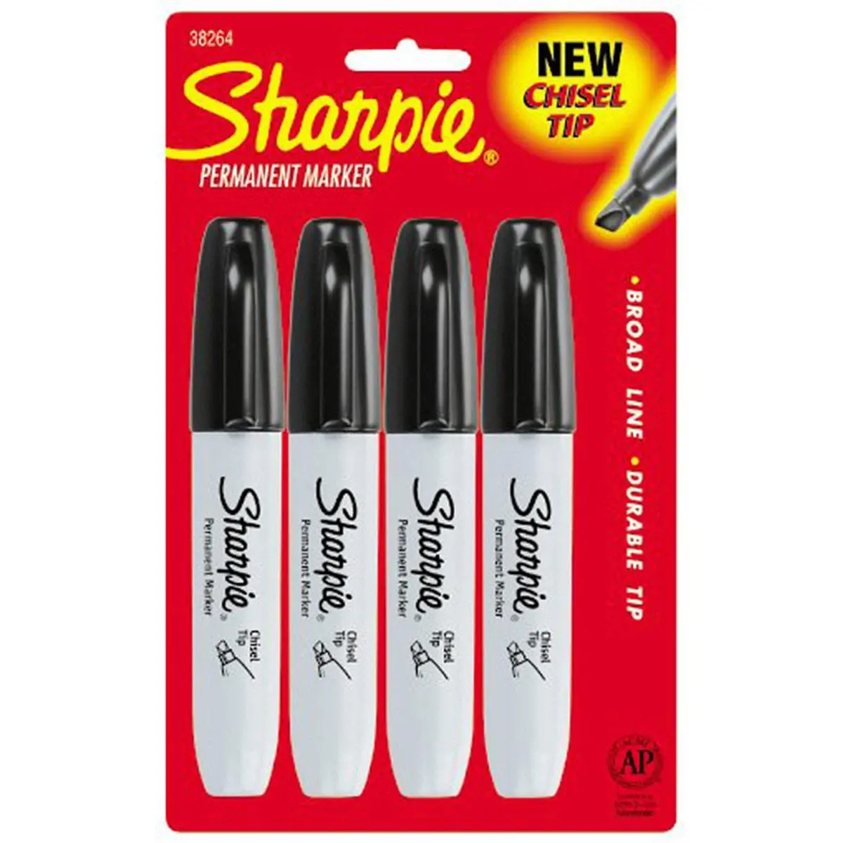 Newell Corporation Sharpie Chisel Tip Marker Set, 4 per Pack, Broad Line, Anti-Roll Design, Added Control for Bold Statements (Office Stationery Writing Tool)