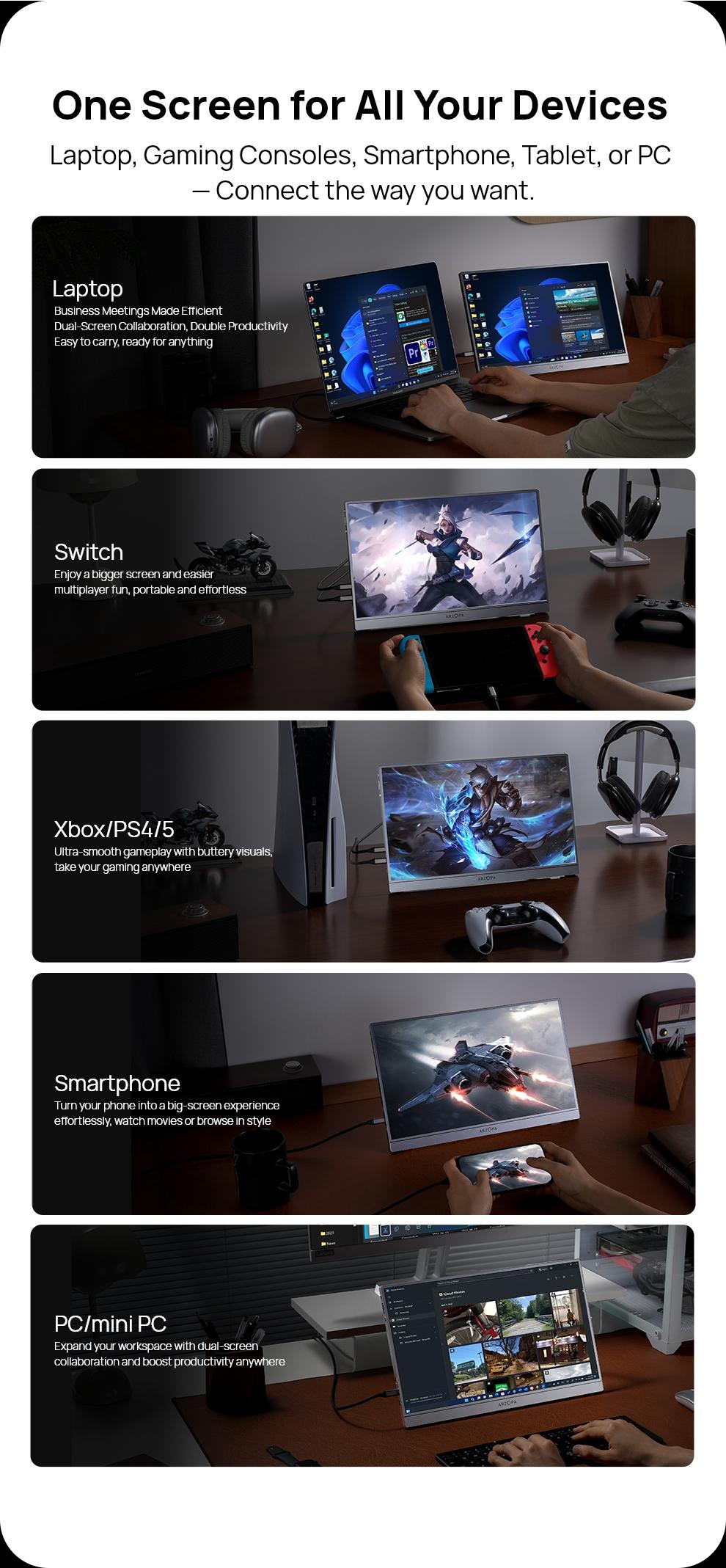 ARZOPA 16.1" 2.5K 180Hz Portable Gaming Monitor 107% sRGB 2560x1440 QHD 1080P Ultra Slim External Second Screen for Laptop PC PS5 Mac Xbox with Built-in KickStand & Dual Speakers