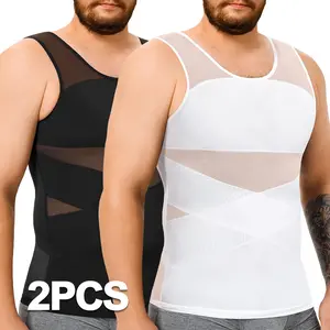 Men's Compression Tank Top, Semicompression Body Shaper with Tummy Control, Breathable Mesh Fabric, 2-Pack, Shapewear
