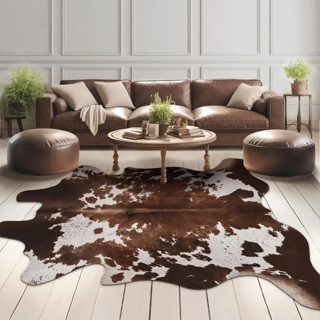 Faux Cowhide  Rug: 4.6 x 5.2  Cow   Print Area Carpet Large Western Decor for Living Room Bedroom (4.6 * 5.2ft)
