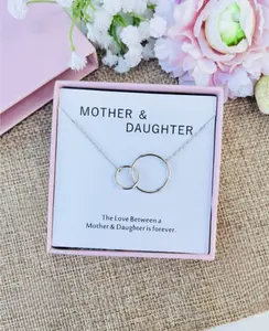Sterling Silver 18k Gold Plated Double Interlocking Circle Round Pendant Minimalist Necklace Jewelry Gift for Mother’s Day mom Daughter Baby Shower