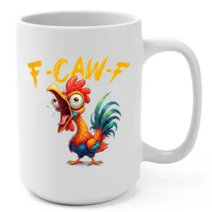 F Caw F Chicken Coffee Mug, Funny Rooster Ceramic Cup, Sarcastic Office Humor Drinkware, Coworker Friend Gag Gift, Farm Animal Mug For Mom Dad, 11 Oz 15 Oz