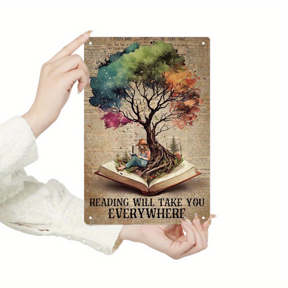 Single Piece of Metal Sign for Reading, Featuring a Vintage Design. This Retro Plaque Serves As an Painting Poster, Perfect for Decorating Walls in Your for home Library, Reading Room, Or Study, Measuring 7.8 by 11.8 Inches