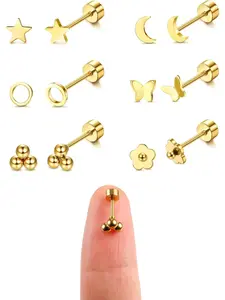 6Pair Cartilage Earrings Flat Back Stud Earrings for Women Men Teen Stud Earring Jewelry Tiny Stainless Steel CZ Ball Multi Flatback Earrings Set