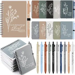 40 Sets Christian Gifts  for Women  to School  Set Religious A6 Spiral Notebook Journaling Study Supplies Scripture Notepad Ballpoint Pen for Church Sunday School (Neutral Colors)