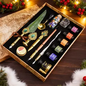 Vintage Feather Quill Pen Set, 1 Box Retro Calligraphy Painting Pen Set with Color Ink, Letter Opener and Wax Seal Set, Birthday and Holiday Gift, Art Supplies