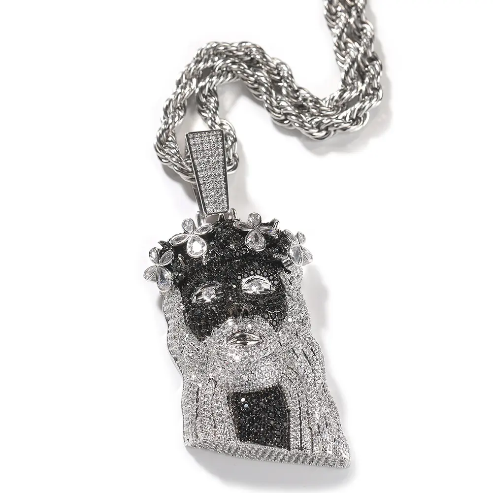 Two-Tone Jesus Head Pendant Blinged Out Iced Out Statement Charm for Hip Hop Streetwear Vibe with Sparkling Details
