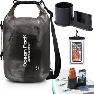 Paddle Board Accessories Include 5L Waterproof Dry Bag for Women Men 2-in-1 Paddleboard Cup Holder Waterproof Phone Case Roll Top Lightweight Storage Bag for SUP Kayak Boat Boating Accessory