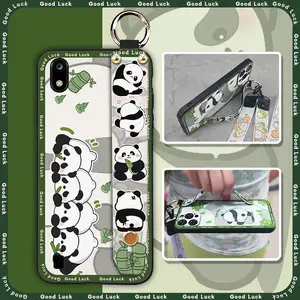Kickstand Fashion Design Phone Case For ZTE Blade A7 2019 Durable Dirt-resistant Phone Holder Cartoon Anti-dust ring Silicone Shockproof Lanyard panda Back Cover Waterproof Cute