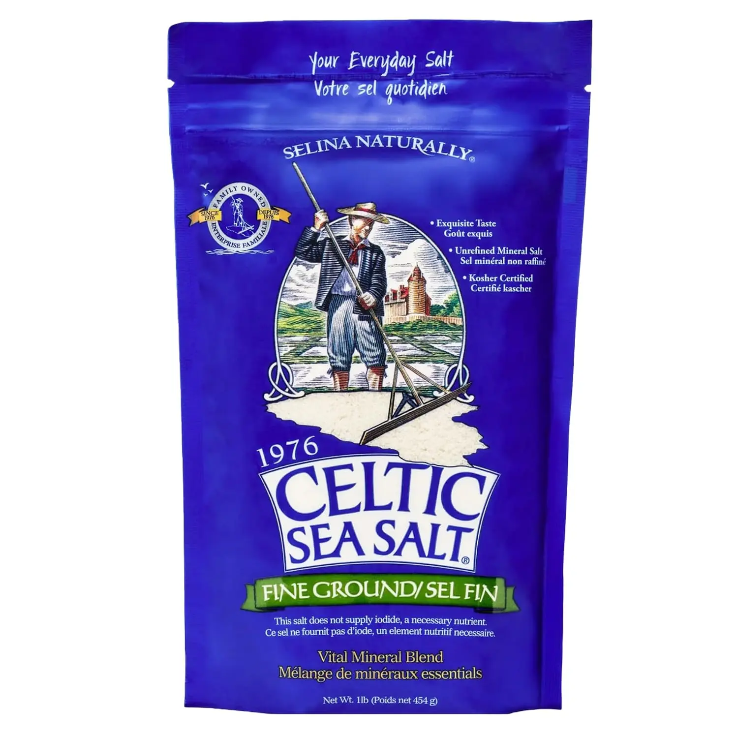 Celtic Sea Salt Light Grey Coarse Unrefined Mineral Salt, 1 lb Hand-Harvested Whole Crystals with 70+ Trace Minerals for Electrolyte Hydration & Finishing, Lab-Tested, No Additives, Rich Flavor