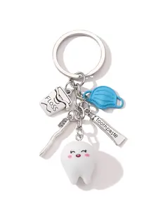 Cute Cartoon Acrylic Tooth Alloy Cup Keychain, Sweet Simple Dental Series Pendant, Gift for Dentist Friends and Family, Dental Theme Keychain