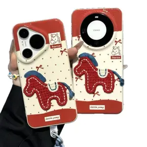 Hot Selling Embroidery Horse Phone Case For iPhone 17 Pro Max, Xiaomi, Huawei P70 Luxury Winter CNY Style Protective Cover