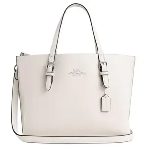 COACH Mollie Leather Tote Bag with Detachable Strap for Women in White
