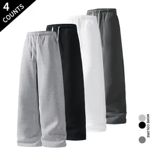 Men's 4-Pack Wide Leg Sweatpants - Drawstring Casual Pants for Daily, Gym & Streetwear