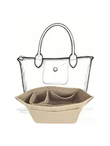 Single Wool Felt Multifunctional Storage Bag with Multiple Pockets, Elegant Handheld Organizer, Zipper Closure, Plain Design, All Seasons Use