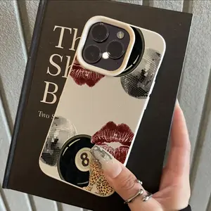 Retro Lip Print Leopard Pattern TPU Phone Case Compatible with for iphone 16, 11, XR, XS Max, 12, 13, 14, 15 Plus, Pro Max; Stylish Waterproof Abstract Full Coverage Soft Edge, Couple'S Phone Cover