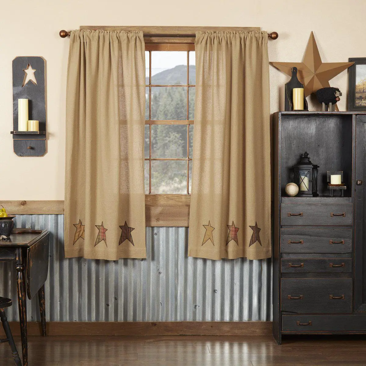 Stratford Burlap Short Panel Curtains, Traditional Home Decoration Curtain with Natural Texture Cotton Fabric, Hang Dry Compatible, Machine Wash