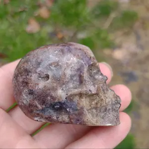 Purple Sphalerite Crystal Skull Carving
