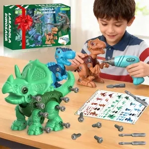 Laradola 3P Dinosaurs STEM Toy Kit with Electric Drill Gift for Kids Take Apart & Assemble Dinos Action Figures Playset Educational Animal Toys Christmas Birthday Party Gift for Boys & Girls