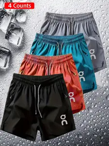 4-Pack Outdoor Casual Ice-Feel Athleisure Shorts, Daily Commute Wear, Trendy Sporty Style, Slim-Fitting Print Design, Unisex Comfortable Set