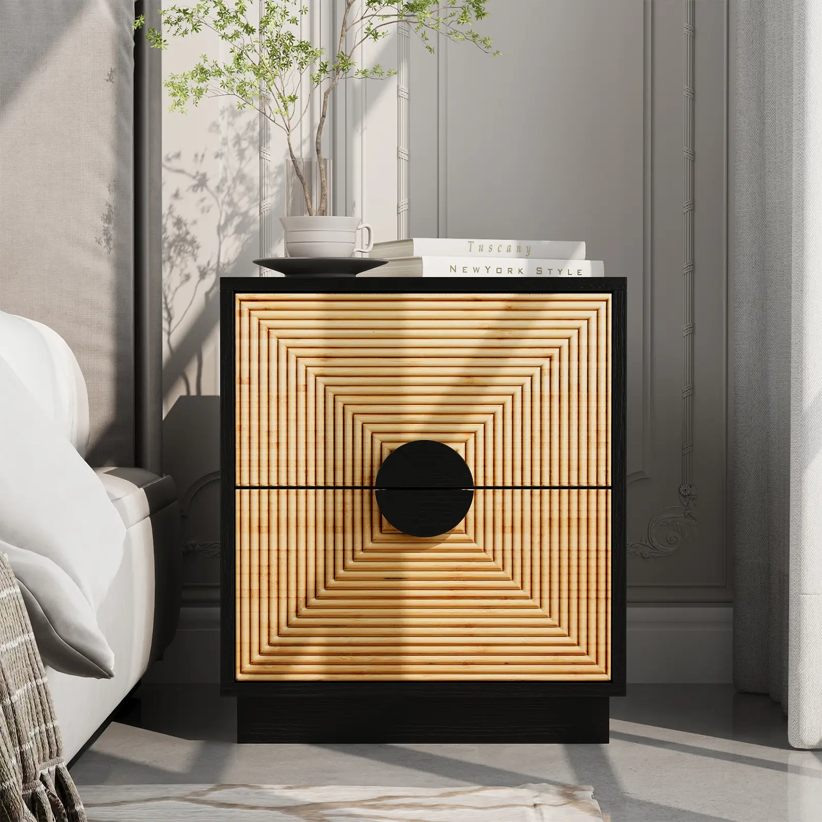 VOWNER Bamboo modern 2-Drawer Nightstand