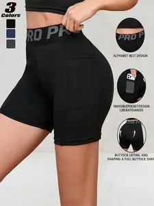 Women's Pro Fitness Shorts, Running Training Peach Butt Sports Yoga Shorts, Quick-Dry Pocket Tight Fit, Sporty Style, Athletic Wear Shorts, Athleisure Shorts, Summer Sports Shorts