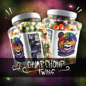 Chimp Chomp Twins - 2 Grip Jars - 36oz of Freeze Dried Skittlez - Resealable - Original Flavor - Lemon Lime Orange Grape Strawberry - Viral TikTok Candy - TikTok Hero Product