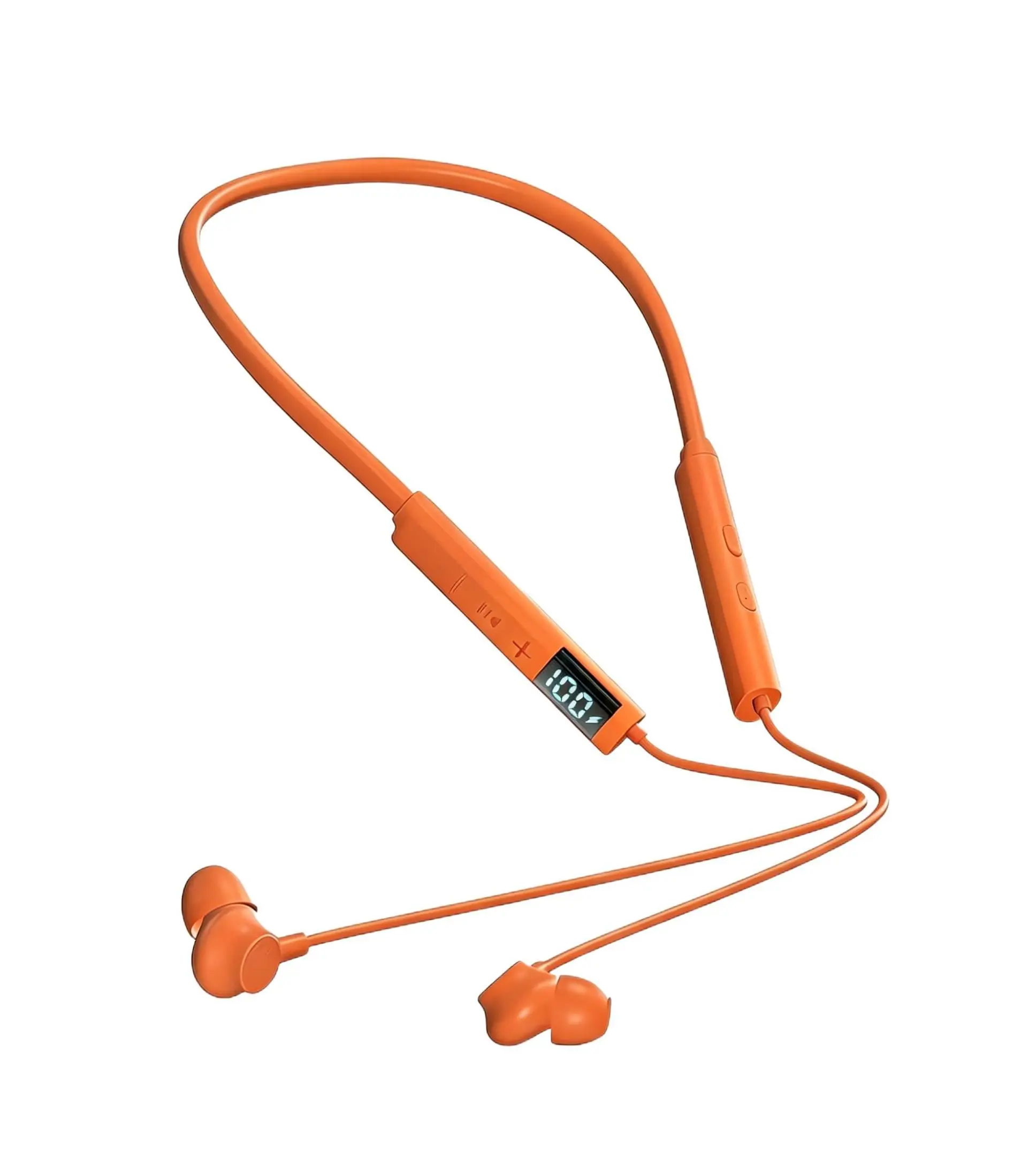 8D Headphones - Wireless Neckband Bluetooth In-Ear Earbuds, TikTok Shop Creator Picks, Orange, IPX4 Sweatproof Silicone, LED Battery Display, Magnetic Stereo Sound, Cable Management, Built-In Batteries, Workout Ready for Cellphones, Tablets, Music Games,