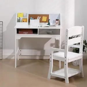 Kids Desk and Chair Set, Wooden Study Table with Storage Bins, Bookshelf, Bulletin Board, and Pen Holder, Writing Table for Boys and Girls